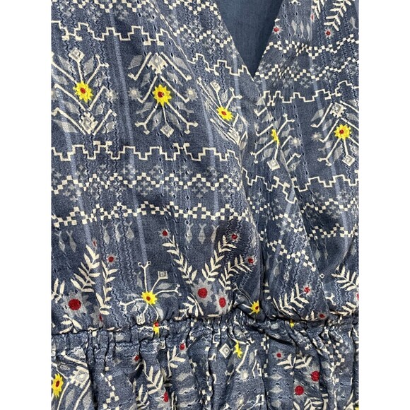 ~Anthropologie Forever That Girl S Embroidered Smocked Blouse Blue Faux Wrap Top - Picture 8 of 16